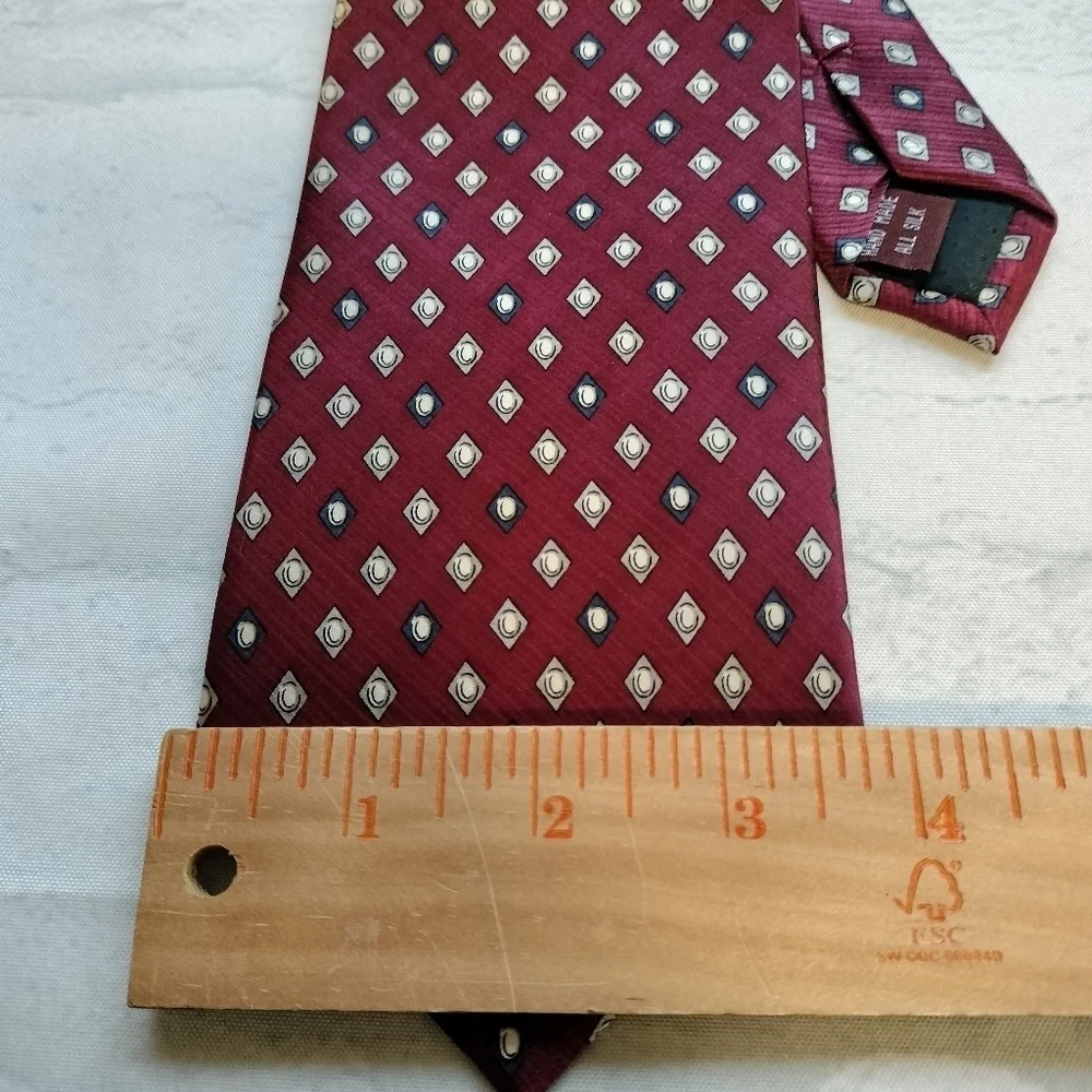 Bossi Roma Milano Silk Necktie Tie Red Multicolored Geometric Handmade